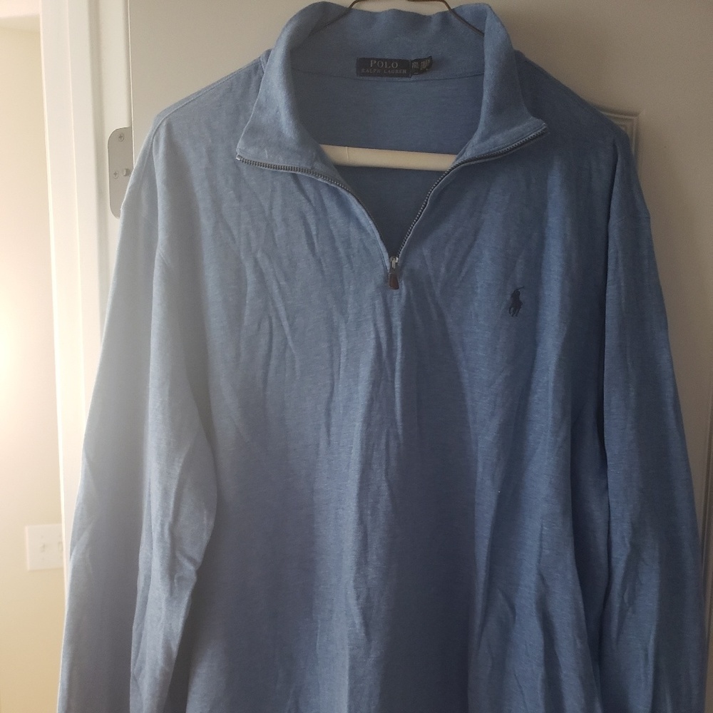 Light Blue Polo Zip Neck Pullover
